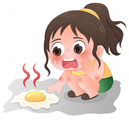 夏天炎热到马路上煎蛋高温防中暑儿童插画