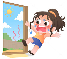 户外高温炎热大太阳女孩防中暑儿童插画