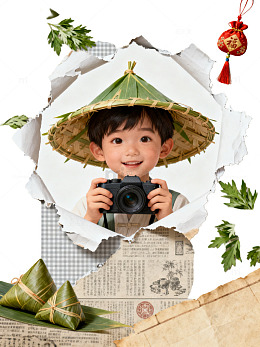 撕纸风端午节童趣设计素材