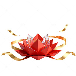 折纸风红色莲花金色丝带设计素材