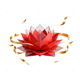 立体风红色莲花金色丝带设计素材