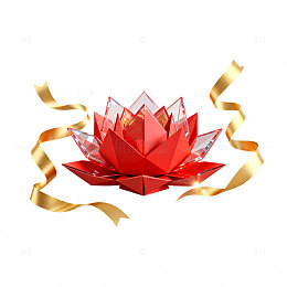 折纸风红色莲花金色丝带设计素材