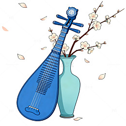 国风手绘琵琶梅花插画设计素材