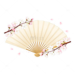 国风手绘樱花折扇插画设计素材
