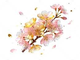 水彩风樱花枝条插画设计素材