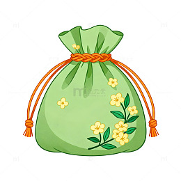 卡通风格绿色布袋花卉装饰设计素材