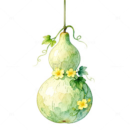 水彩风悬挂葫芦花卉手绘设计素材