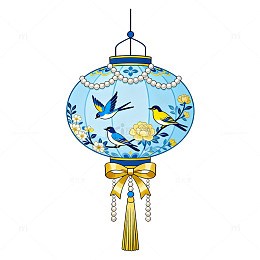 国风手绘花鸟灯笼设计素材