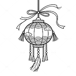线描风传统灯笼手绘装饰设计素材