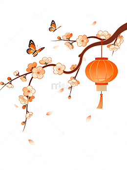 国风手绘梅花灯笼插画设计素材