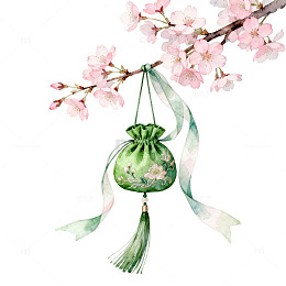 水彩风樱花挂饰手绘布袋设计素材