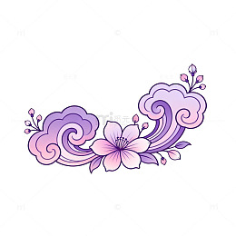 手绘风樱花祥云装饰图案设计素材