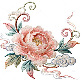 刺绣风牡丹花云纹装饰图案素材