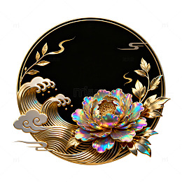 国风金色莲花祥云圆形设计素材
