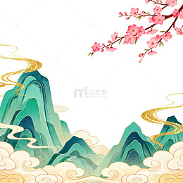 国风山水春景插画设计素材