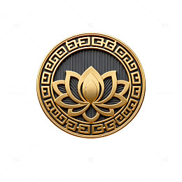 金属风莲花图案圆形徽章设计素材