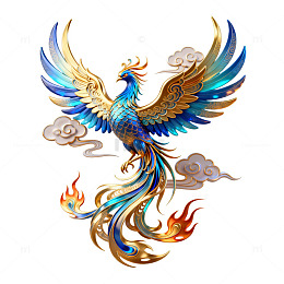 国风奇幻凤凰展翅插画设计素材