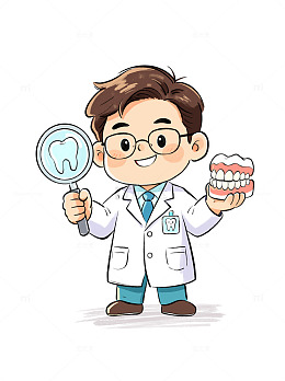卡通口腔牙科医生手持牙齿模型儿童设计素材