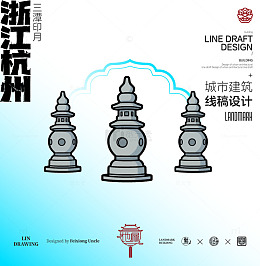 浙江杭州三潭印月城市地标建筑线描