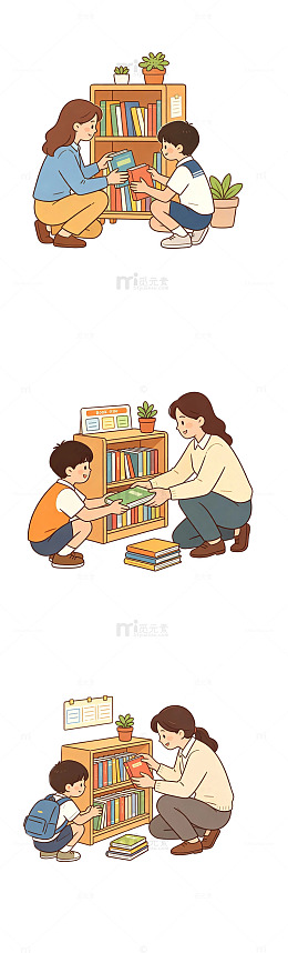 图书角整理，走廊书架，师生合作
