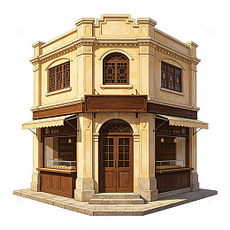 欧式复古街角咖啡馆建筑模型素材
