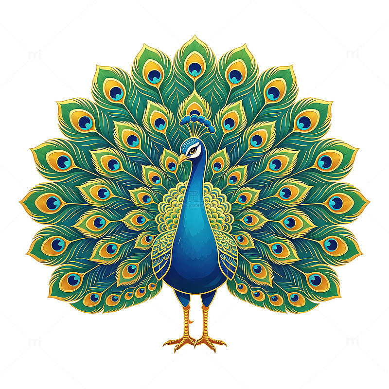 孔雀开屏插画设计素材