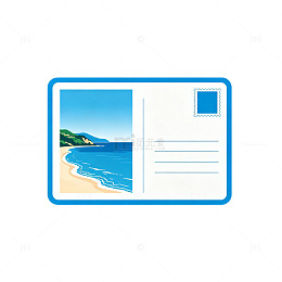 扁平风海滩风景明信片设计素材