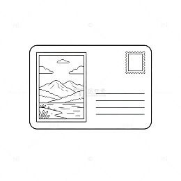 线描风山水风景明信片设计素材