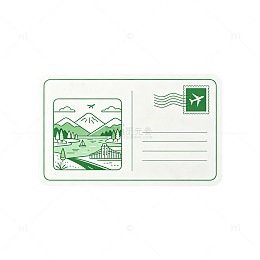 线条风山水风景明信片设计素材