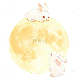 中秋玉兔明月插画设计素材