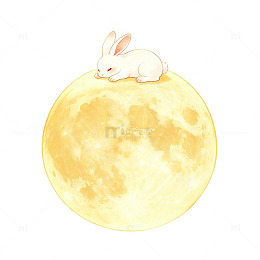水彩风玉兔望月手绘插画设计素材