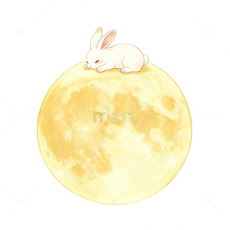 水彩风玉兔望月手绘插画设计素材