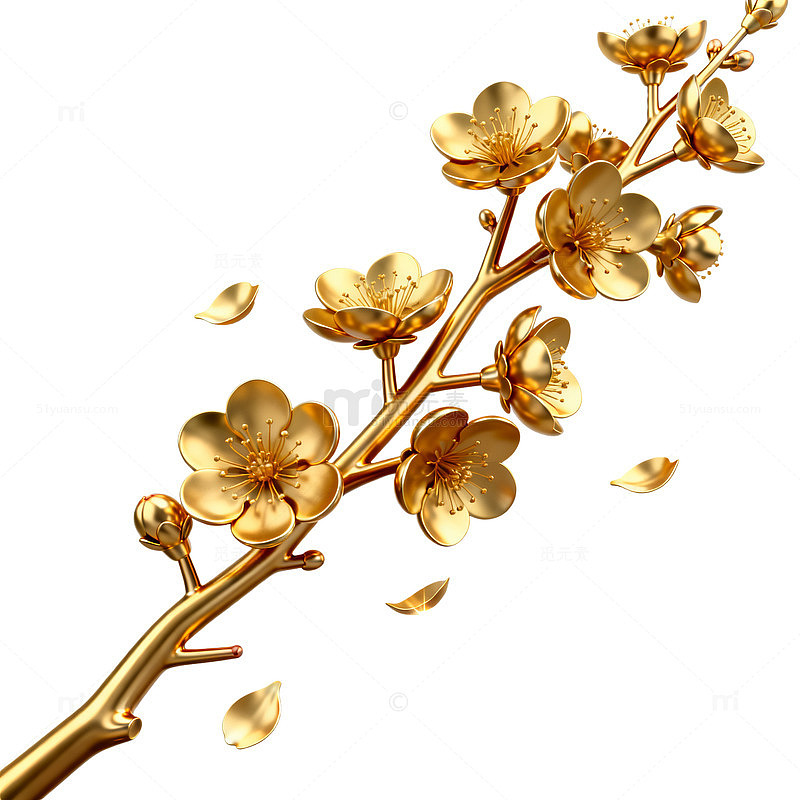 金色风格梅花枝条插画设计素材