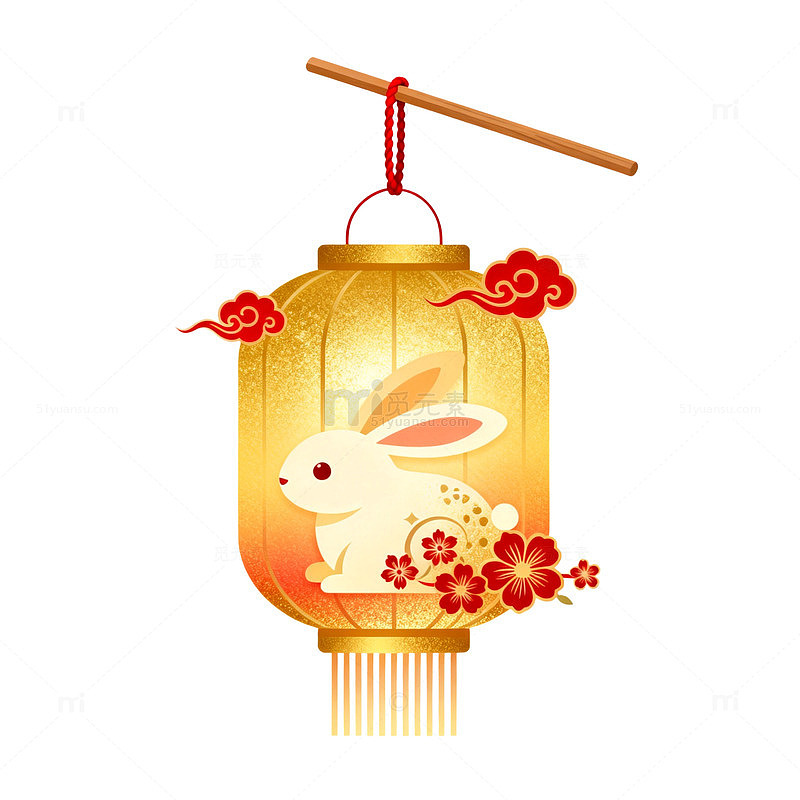 卡通风中秋灯笼兔子插画设计素材