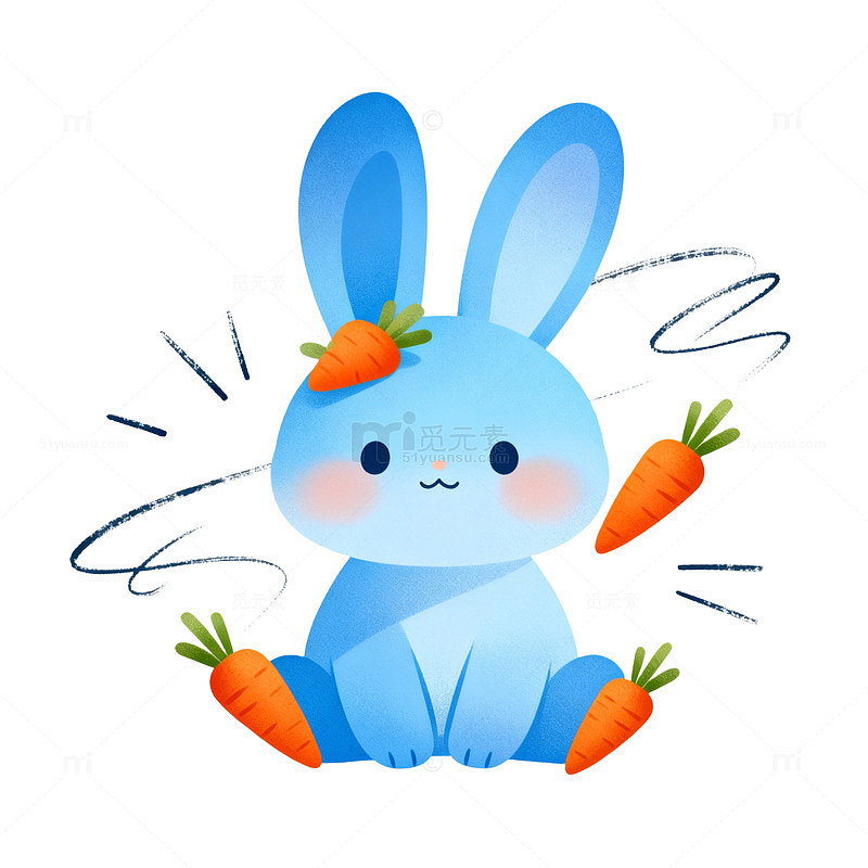 卡通风蓝色小兔胡萝卜插画设计素材