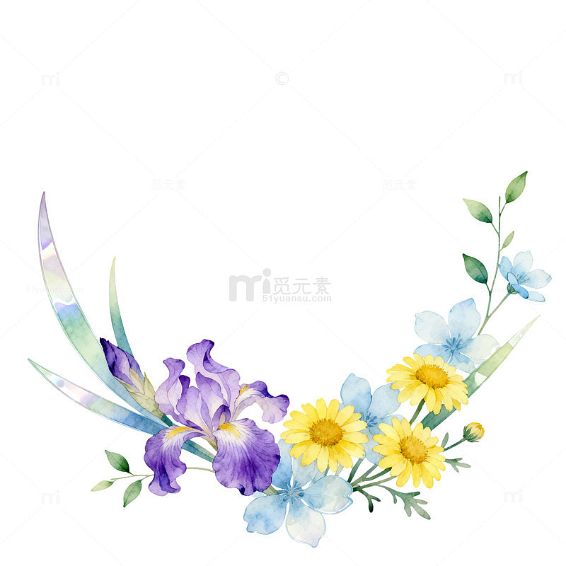 水彩风花卉植物手绘装饰设计素材
