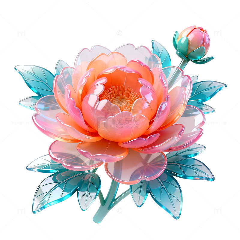 透明风牡丹花植物插画设计素材