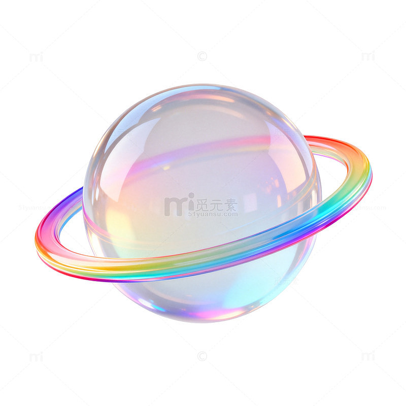 梦幻风彩虹星球透明球体设计素材
