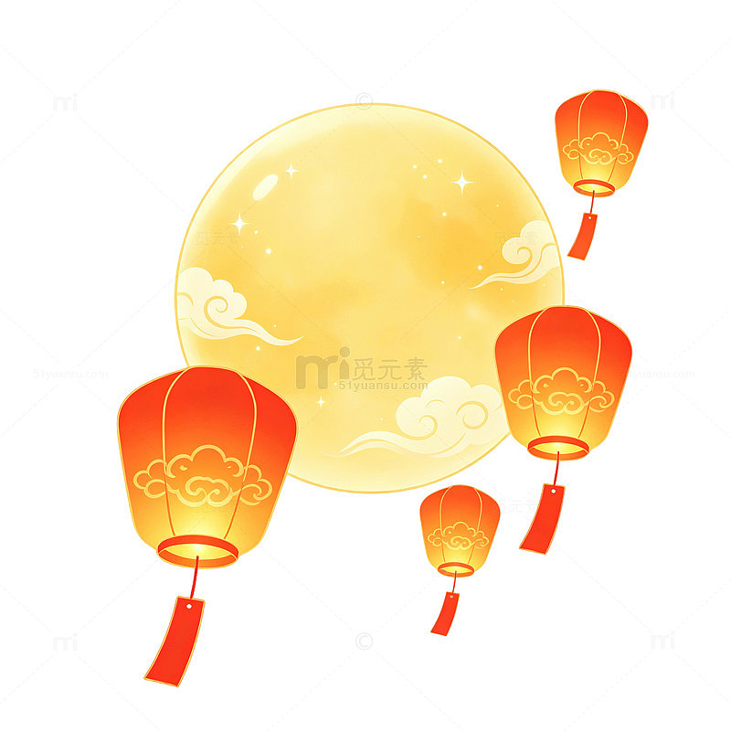 卡通风中秋赏月灯笼孔明灯设计素材