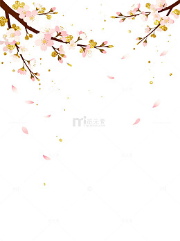 插画风樱花飘落春季背景设计素材