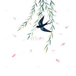 手绘风春日燕子柳枝设计素材