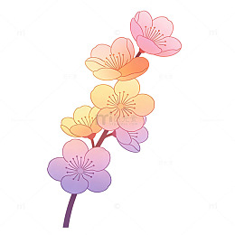 彩虹渐变斜枝梅花花枝元素