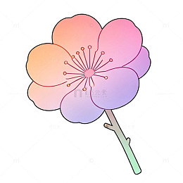 渐变粉紫单支梅花插画元素