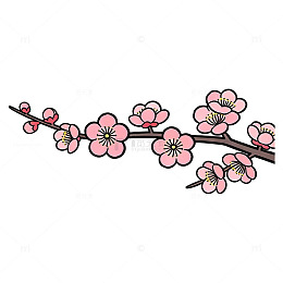 简约黑线淡粉梅花枝桠元素