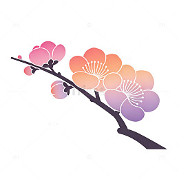 暗枝渐变色彩梅花枝条元素