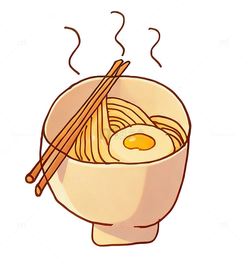 卡通风热气腾腾拉面碗设计素材