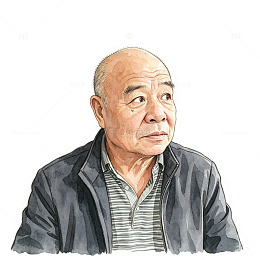 水彩风老年男性肖像插画设计素材