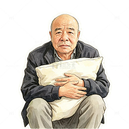 写实风老人抱枕插画设计素材