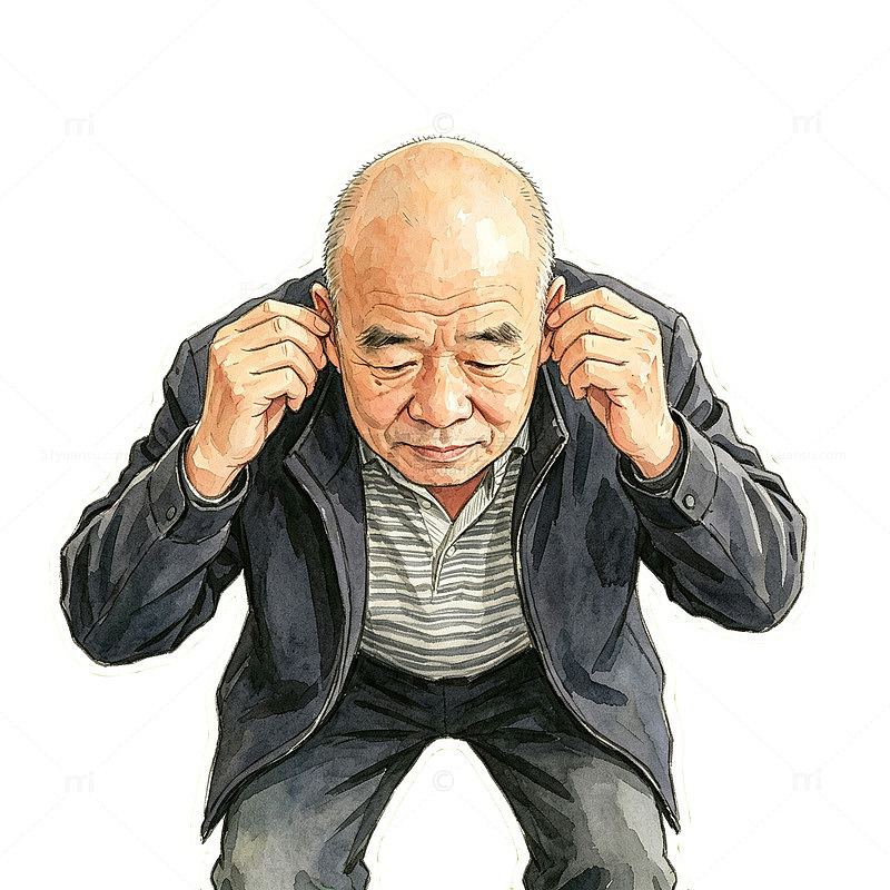 水彩风老人捂耳手绘人物设计素材