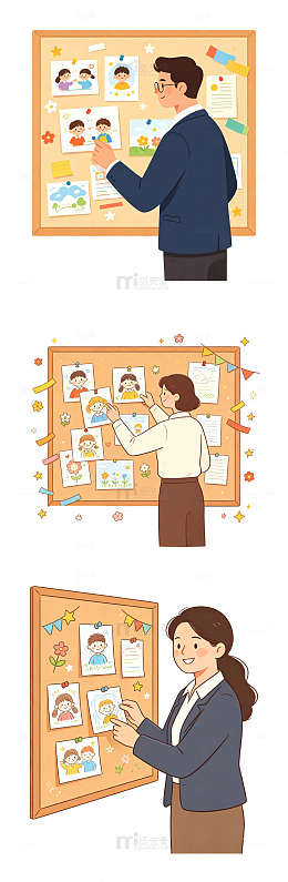 学生作品，贴画老师，办公室墙